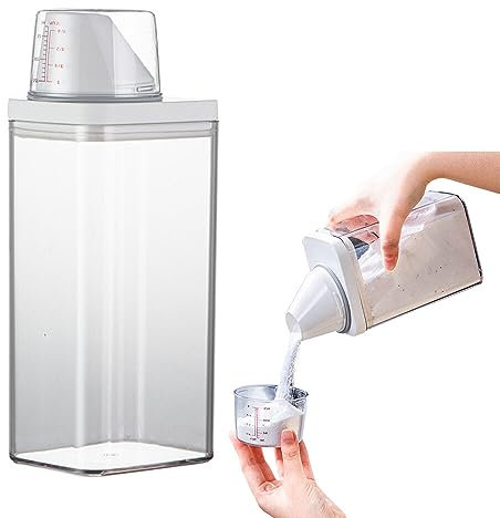 EBKCQ Waschmittelspender mit Messbecher, 1100 Ml Waschmittelspenderflaschen, Waschmittelbehälter, Waschraum Organizer Waschmittel, Wäsche Organizer Waschraum für Waschpulver, Flüssigwaschmittel