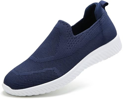 Slip On Shoes for Women Trainers Memory Foam Arch Support Plantar Fasciitis Orthopedic Ladies Lightweight Comfort Sock Running Shoes Gym Walking Sneaker Navy UK 6