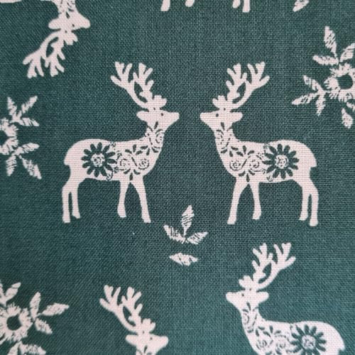 Stoff Meterware Weihnachten 0,5 m Rasmus grün Hirsch Rentier Blumen weiß Weihnachtsstoff Weihnachtstoff wiederverwendbares Geschenkpapier nachhaltig