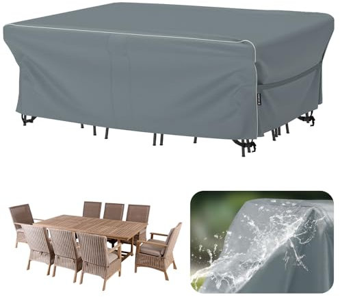 Velway Gartenmöbel Abdeckung Wasserdicht 250x210x71cm - Winddicht Schutzhülle mit Reflektierender Streifen 600D Oxford Möbelsets Abdeckung Staubfest Abdeckhauben für Gartentisch Sitzgruppe Grau