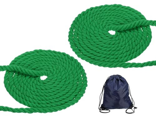PATIKIL 1/2 x16' Naturel Tordu Coton Corde, 2 Paquet 3 Brin Doux Artisanat Corde avec Cordon Sac pour Artisanat Garde-Corps Maison décoratif, Vert