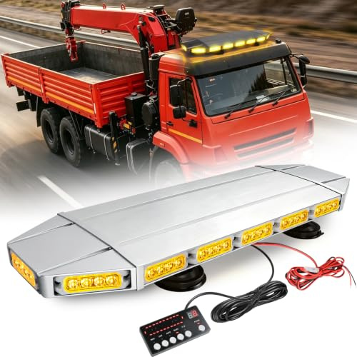 ROUTEKING 64 LED 71 cm Gelb Rundumleuchte Blitzleuchte Warnleuchte | 12/24V Warnleuchte 16 Blinkmodi, 64 LEDs Rundumkennleuchte Mit Super Magnetfuß litzlicht Blinklicht für Auto LKW KFZ
