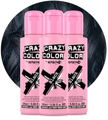 Crazy Color Black Semi-Permanent Trio Hair Dye. Highly Pigmented Blue Black Conditioning & Oil Nourishing Vegan Formula | No Bleach or Ammonia | 300ml