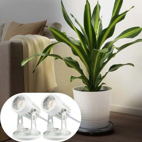 2 Pack LED Spot Lights Indoor Plant Spotlight Lamp Up Lights for Indoor Plants Accent Lighting 220V Warm White Uplight 180cm Cord with Floor Foot Switch, White (Base and Stake Included)