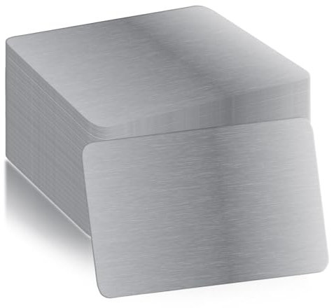 SPORWAY 100 tarjetas de visita en blanco: tarjetas de visita de metal, tarjetas de visita grabadas de aluminio plateado, 86 x 54 x 0,21 mm, para la oficina en casa, tarjetas de regalo DIY
