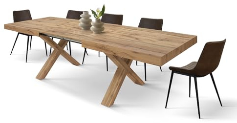 PAZZO DESIGN Ausziehbarer Tisch Elisa, Beine in X-Form, hergestellt in Italien (Sockel Eiche, rustikale Eiche, 160 x 90 x 76) - id_1997-R