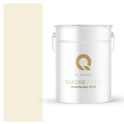 Q-COVER Silikonharz-Putz, 15 KG 2,0mm Weiß-beige Farbton, Rollputz, Silikonputz, Fassadenputz, Kratzputz, Oberputz, Edelputz, Strukturputz, Fertigputz, Außen, Für Wände Und Decken