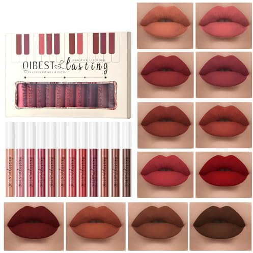 12 Colors Matte Liquid Lipstick Set Velvety Lip Gloss Lip Kit Waterproof Long Lasting Wear Nude Lip Gloss Beauty Cosmetics Makeup Box Set