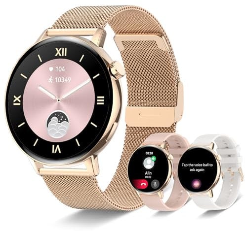 Orologio Smartwatch Donna con Chiamate, 1,32'' Smartwatch Donna Rotondo con Whatsapp Cardiofrequenzimetro Sonno Pressione Sanguigna, IP67 Impermeabile Orologio Fitness Tracker per Android iOS