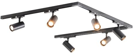 Qub Zoom LED Schienensystem – U-Form – 3x 200cm – 6x Spots – 3-Phasen – Deckenstrahler Schwarz – Einstellbare Helligkeit 20W/25W/30W – Farbtemperatur 2700K/3000K/4000K (Warmweiß bis Tageslichtweiß)