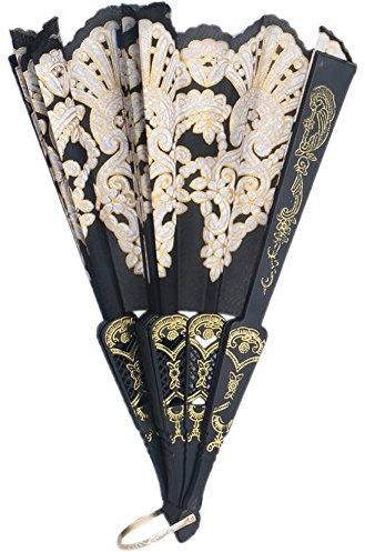 SUCHUANGUANG Black Spanish Wedding Lace Silk Folding Hand Held Flower Fan
