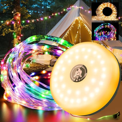 10 M Camping Lichterkette, Camping Lichterkette Aufrollbar, Tragbare Wiederaufladbare Led Lichterkette, üBer USB Wiederaufladbare Camping FüR Outdoor Campingzelt Terrassendekoration-Farbe