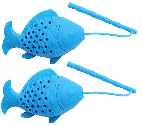 PHENOFICE 2St Teesieb Filter Hausgeräte Fischtee steiler Tee-Ei mit losen Blättern Tee lose Blätter Herr hey uuu hoe Teeei wiederverwendbar Teeei Fischform hij Teelecker mit Kette Blue