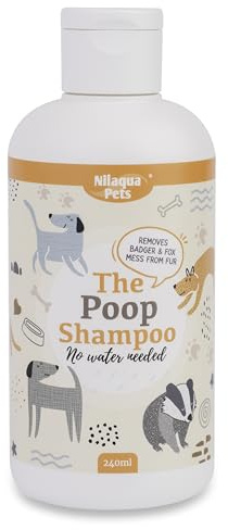 Nilaqua Pets Poop No Rinse Shampoo 240ml | A Rinse Free Mulberry Fragrance That Works On Poo | Fox Poo, Badger, Cow shampoo All The Nasty Ones | Deep Cleansing Shampoo Deodourising For Stinky Dogs