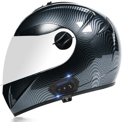 Bluetooth Motorcycle Helmet, ECE Approved Full Face Integrated, Anti Fog Sun Shield Built-In Dual-Speaker Bluetooth Headset for Men Women Dual Visor Bluetooth Motorcycle Helmet C,XL(61-62CM)