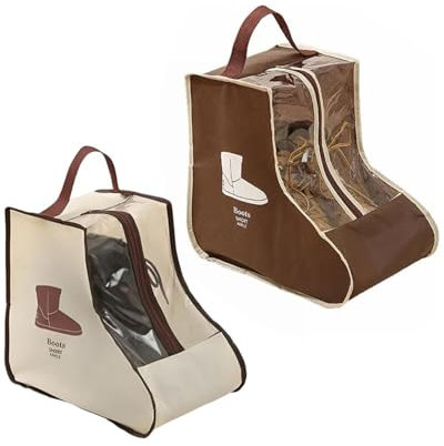 ZAMXHUG 2pcs Sacs à Chaussures Portables Anti-poussière - Sacs de Rangement Portables pour Bottines, Sac à Chaussures avec poignée, pour la Maison et Les Voyages, Beige/Marron