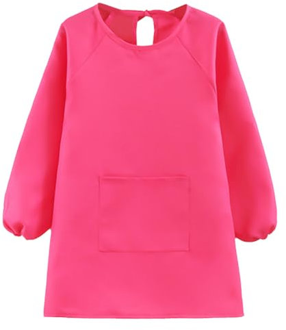 Augesak Malkittel Kinder 12-16 Jahre, Malschürze Kinder, Bastelschürze Kinder mit Ärmeln und Taschen, Kinderschürze Schule Jungen Mädchen für Basteln Malen Backen Kochen, Dunkelrosa