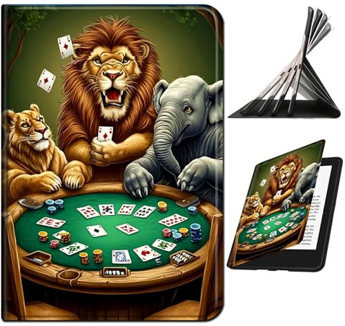 RWUTYTIUL for All-New Amazon Kindle Fire HD 8 & 8 Plus(12th/10th Generation, 2024/2022/2020) Case, Shockproof Smart Protective Multi-Angle Viewing Tablet Cover with Auto Sleep/Wake, Elephant Lion