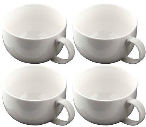 superyes Large Ceramic Coffee Mug Set of 4, 700ML/24OZ Big Tea Cup for Soup, Chocolate, Easy-Grip Handle, Dishwasher,Microwave Safe (White)