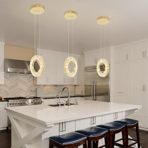 VTAMng Kücheninsel Pendelleuchte LED moderne Kristall Deckenlampe runde Kristall Nachttischlampe Frisiertisch Kronleuchter höhenverstellbar geeignet für Schlafzimmer Wohnzimmer Badezimmer Esszimmer Fl