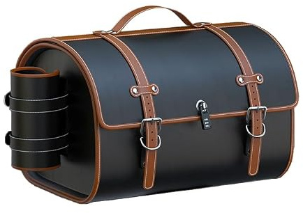 FXDSCA Motorrad Hecktasche für Benelli 502 C 2019-2024, Motorrad Satteltasche Leder Retro Motorradtasche, Große Kapazität Motorrad Gepäcktasche Outdoor Camping,E Black Brown