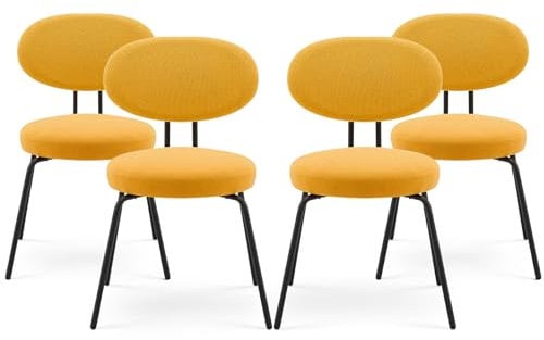 COLAMY Esszimmerstühle 4er Set, Moderne Küchenstühle Esszimmer Stühle, Polsterstuhl Dining Chairs Kleine Runde Metallseitenstühle Mit Gekrümmter Rückenlehne Für Esszimmer, Küche, Restaurant, Gelb