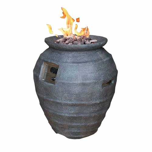 Feuerstelle Katla anthrazit Keramik-Optik | Gas-Feuerstelle aus Faserbeton | Gasfeuertisch Terrasse | Tischkamin Garten 11,7kW / 37.500BTU | Terrassenheizer mit Edelstahlbrenner | Feuersäule Gas