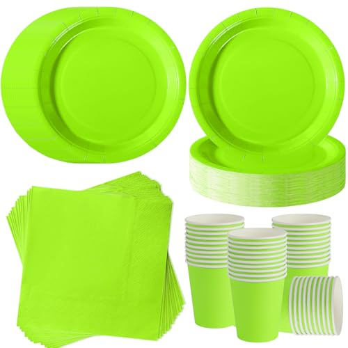 120 Pezzi Verde Lime stoviglie per feste di compleanno per 40 Ospiti | 18 cm piatti carta, bicchieri carta, tovaglioli, barbecue, grigliata tra amici, festa estiva.