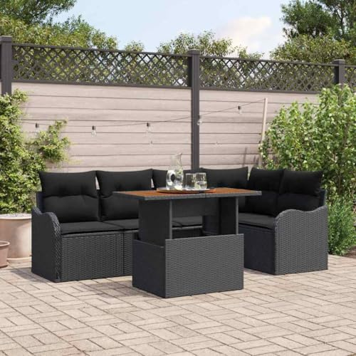 Frdhee Couch Außen Gartensofa Gartenbank,Garten Sofa Set mit Kissen 6 pcs Schwarz 100 x 55 x 73 cm,Sitzgruppe Für Balkon,Garten,Outdoor Lounge,Frei Kombinierbar