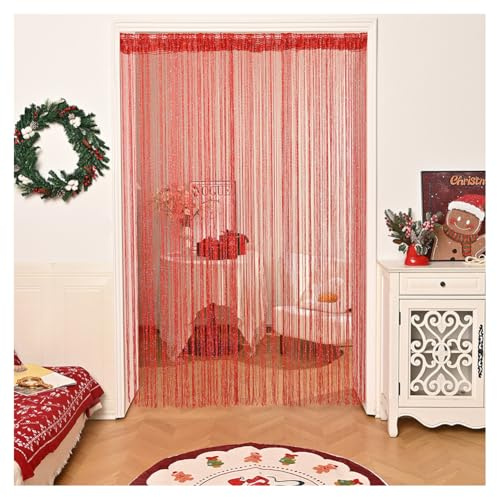 GreatRise 100×200cm Fadenvorhang Türvorhang Tür-Vorhang mit Stabtunnel Fransen Gardine Kürzbar Vorhang Fliegentürvorhang für Raumteiler Fliegenschutz Café Fenster Zuhause Dekoration Rot