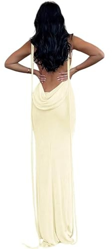 Remxi Women's Summer Cowl Neck Sleeveless Maxi Dress Sexy Open Tie Low Back Bodycon Party Club Long Dresses