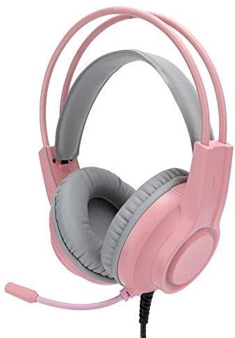 RASTKY Head-Mounted Wired Mic Headphones with Upgraded 50mm Iron Boron Unit for Gaming 7.1 Single USB H200 for Gamers (Pink)