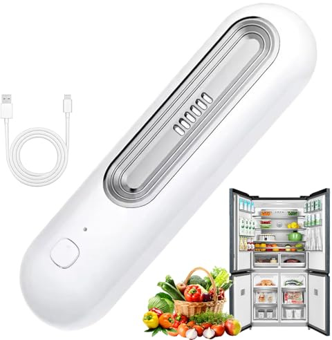 Refrigerator Deodorizer & Odor Eliminator for Fridge, Dual Mode Ozone Ionizer, Filter-less & Maintenance-Free Fridge Smell Remover, USB Rechargeable Air Purifier for Coolers, Closets (Silver)