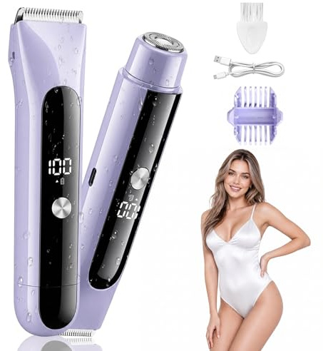 LYRIFFTIC 2-in-1 Lady Shavers for Women, Painless Waterproof Electric Razor | Bikini Trimmer Women with LED Display, Rechargeable Wet & Dry Use Shaver for Ladies Legs, Arms, Bikini & Underarms