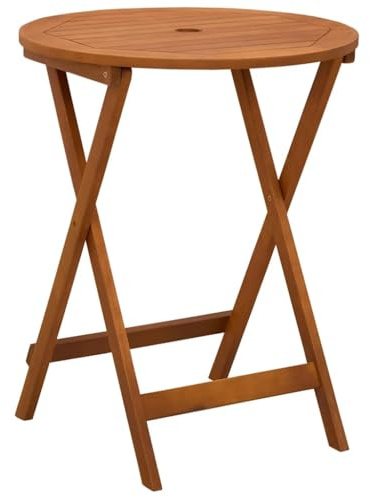 Fisinber Gartentisch Holz Klappbar 60x75 cm Eukalyptus Bistrotisch | Klappbarer Balkontisch aus massivem Eukalyptusholz mit Schirmloch für Terrasse und Garten.