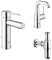 Grohe Essence Einhand-Waschtischbatterie (mit Zugstange) 32898001 + 2x Waschtischarmatur 23463001, glatter Körper, M-Size + Geruchverschluss 28920 für Waschtische 1 1/4 chrom 28920000