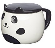 KitchenCraft Painted Ceramic Novelty Panda Mug with Lid, 550 ml (19.5 fl oz) - Black / White