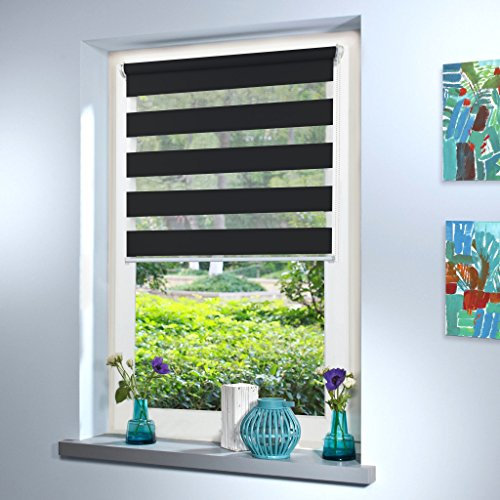Doppelrollo nach Maß, Maßanfertigung Klemmfix nach Maß zum Klemmen ohne Bohren klemm Duo Rollo Rollo nach Maß, für Fenster und Türen, Klemmfix ohne Bohren (120cm Höhe x 95cm Breite/Anthrazit)