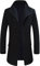 Allthemen Mens Winter Wool Trench Coat Mid Length Slim Fit Casual Stand Collar Overcoat 1501# Black L