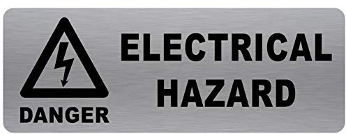 METAL Danger ELECTRICAL HAZARD Sign-WITH IMAGE-Brushed Silver Aluminium -Warning Safety Security Door Notice Shop Warehouse School Cafe Restaurant Business Health Accident Electricity Cables Wires