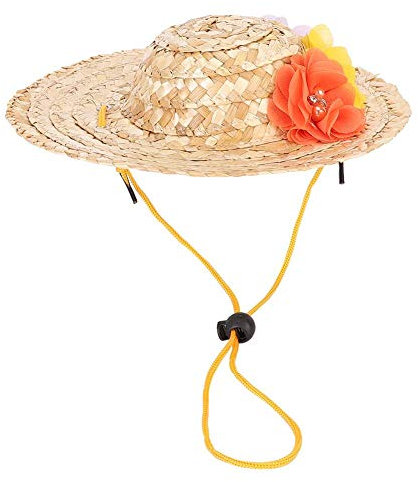 Haustier Strohhut Verstellbarer Hund Sombrero Hut Hund Katze Hut schöner Hund Frühling Sommer Sonnenhut mit bunten Blumen Dekorationen(L)