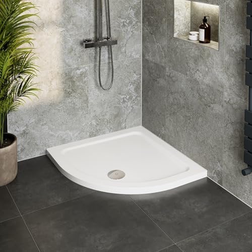 Hydrolux® 800 x 800 x 45mm White Bathroom Shower Tray for Enclosures Cubicles & Wet Room with Waste, Quadrant