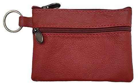 LOLUNA® Petit Porte-Monnaie Cuir véritable Pratique - Carte bancaire - Clé - Compact Plat pour Homme et Femme Plusieurs Couleur (Rouge foncé)