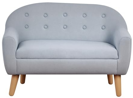 Qaba 2-Seat Kids Sofa, Toddler Sofa Couch, Linen-Like Fabric and Wooden Frame Sofa Chair for Ages 3-7, 11 High Seat, Gray