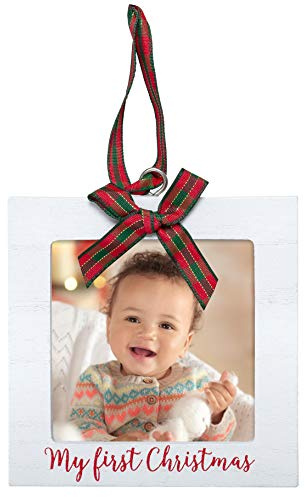 Kate & Milo My First Christmas - Adorno para fotos de Navidad, adorno para árbol de Navidad, adorno para recuerdo de fotos de bebé, regalo para padres nuevos y esperados, rústico