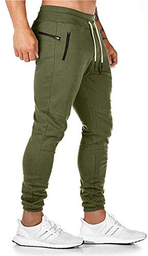 SOMTHRON Herren Elastische Taille Gürtel Baumwolle Jogging Sweat Hosen Plus Size Mode Lange Sports Cargo Hosen Shorts mit Taschen Joggers Activewear Hosen M-4XL(Grün-New,M)