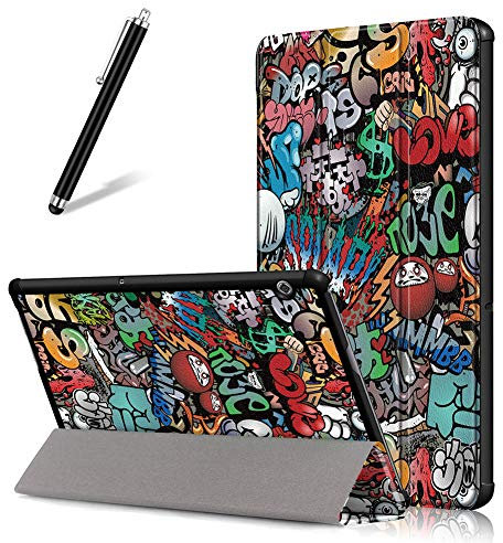 Artfeel Coque pour Huawei MediaPad M5 Lite 10,Étui Cuir à Rabat Mince Léger avec Support Pliable,Réglable Multi-Angle Béquille Folio Flip Tablette Housse,Graffiti