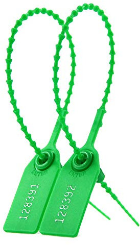 100pcs Plastic Security Seals Numbered Zip Ties for Fire Extinguisher Self-Locking Tamper Proof Tags Pull Tite Safety Tab (Green)