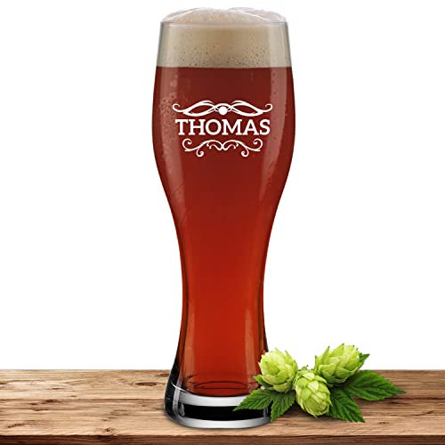 Bierglas mit Name oder Wunschtext, Weizenbierglas 0,5l inkl. Gravur, individuelles Geschenk, personalisiertes Weizenglas (Barock 01)