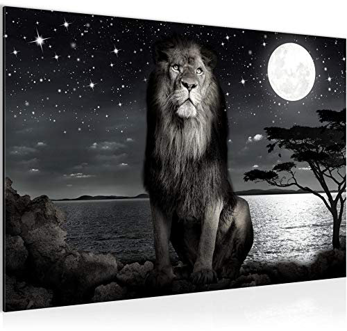 Runa Art Bild Afrika Löwe Modern Wandbilder Wohnzimmer Schlafzimmer 1 Teilig - Made In Germany - Savanne Schwarz Weiss Flur 022915c